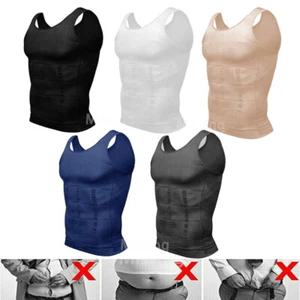 Men's Gynecomastia Tank Top Compression T-Shirt Slimming Vest Belly Body Shaper - Picture 1 of 30