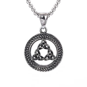 Collana con ciondolo nodo trinità triquetra celtica irlandese in acciaio inox - Foto 1 di 5