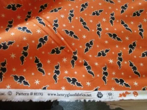 1 Fat Quarter New Cotton Fabric Halloween Black Bats on Orange Here We Glow - Picture 1 of 3