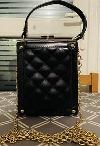 Black Leather-Effect Quilted Pattern Handbag/ Clutch Bag. New. Special Occasion - Picture 1 of 7