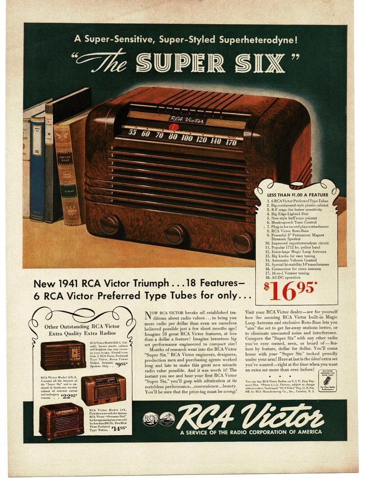 1941 RCA VICTOR Super Six Table-top Radio Vintage Print Ad 1 - Image 1 of 1