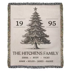 Customized Family Tree Christmas Woven Blanket Throw Tapestry Keepsake Gift - Picture 1 of 12