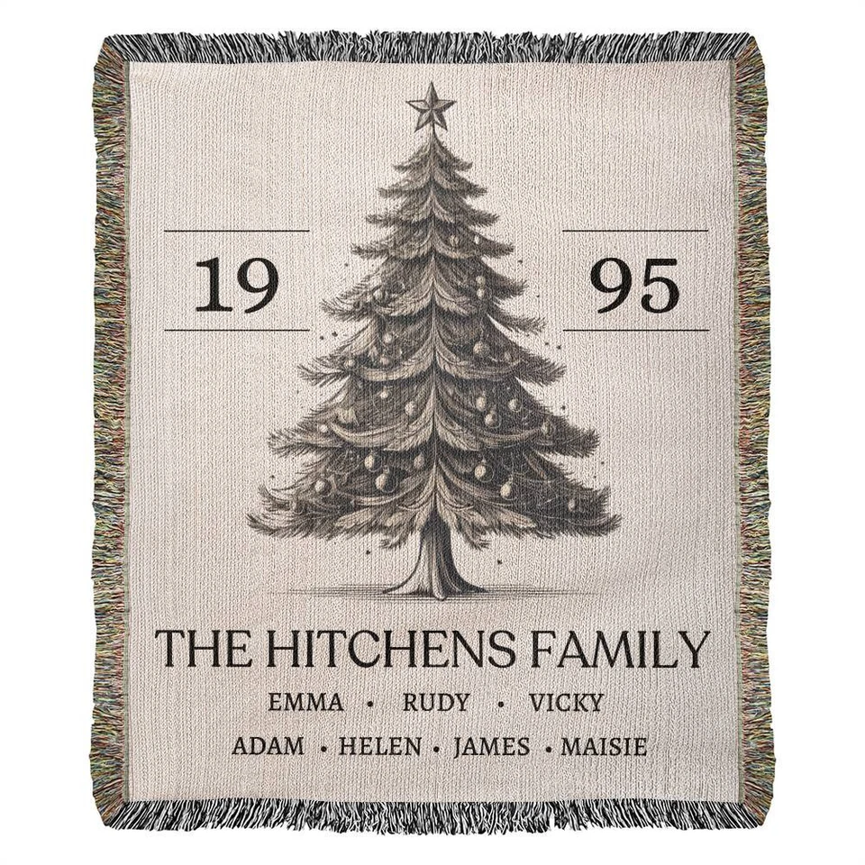 Customized Family Tree Christmas Woven Blanket Throw Tapestry Keepsake Gift - Image 1 of 4