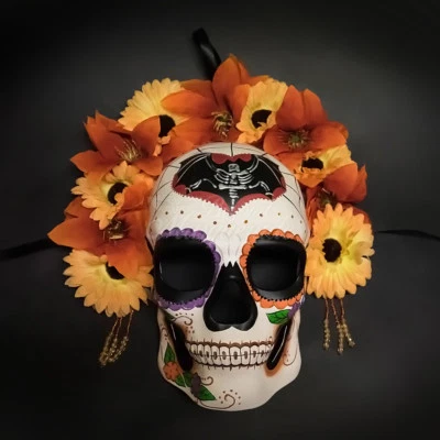 Day of the Dead wedding Beautiful Flower Skull Full Face Mask - Image 1 of 4