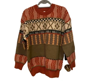#6232 Maglione Uomo Sirqlo Maglione Lana Verde Arancione Taglia L - Foto 1 di 4