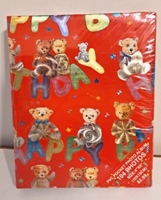 Álbum de fotos vintage ursinho de pelúcia feliz aniversário capa foil impressão 7,5x9,5 comporta 104 fotos - Imagem 1 de 2