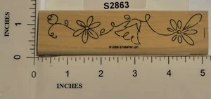 Stampin' Up! 2005 Estampilla de goma bloque de madera flor vid borde bandera amigos - Imagen 1 de 2