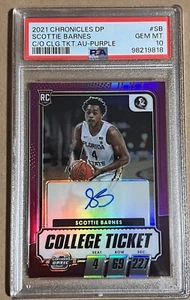 2021 PANINI CHRONICLES DRAFT PICKS PURPLE #SB SCOTTIE BARNES RC 1/25 PSA 10 AUTO - Picture 1 of 2