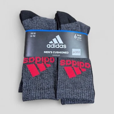 ADIDAS Hombres Calcetines Crew Aeroready Acolchados Todos los Días 6 Pares Zapatos Talla 6-12 Foto 1 de 3