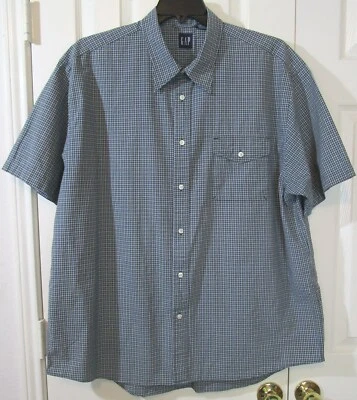 Camisa de vestir a cuadros GAP para hombre SS 100 % algodón azul y negro, XL Foto 1 de 3