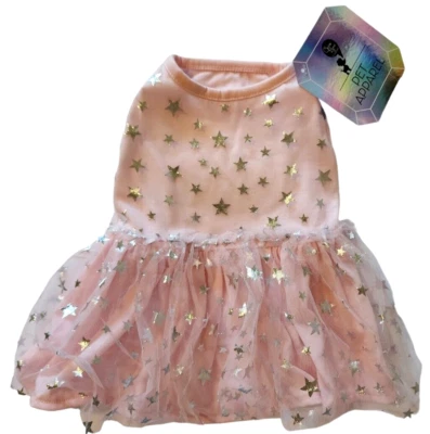 Coco Lane Couture Sheer Pink, Silver Stars, Mesh Skirt Puppy/Dog Dress, XS - Image 1 of 4