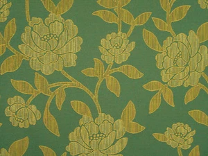 Large Woven Floral Teal Green and Gold Damask Upholstery Drapery Fabric - Picture 1 of 1