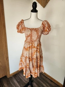 Minikleid Lapogee Tropical Stufen Orange Puffärmel Blumen Leinenmischung - Bild 1 von 5