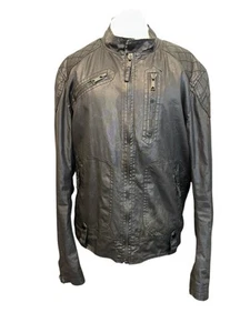 Rogue Mens Cafe Racer Black Leather Jacket Size Large Cotton Moto Jacket - Picture 1 of 6