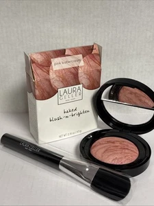 LAURA GELLER Baked Blush-N-Brighten Marbleized Blush 4g Pink Buttercream & Brush - Picture 1 of 7