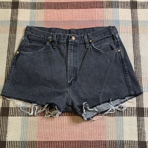 Vtg Wrangler Cut Off Shorts Women 32” Black Denim High Rise Frayed USA!!! 1785 - Picture 1 of 5