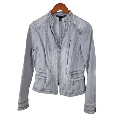 Белый дом черный рынок серый стеганая джинсовая куртка Sz 2 военного Moto на заказ  - Изображение 1 из 4