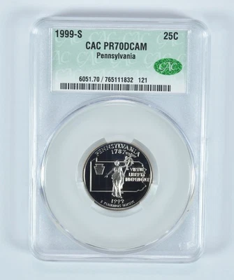 1999-S Washington State Quarter Pennsylvania PR70 DCAM CAC CACg *4374 - Image 1 of 4