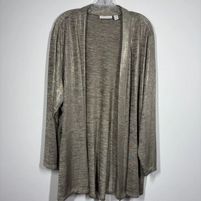 Cárdigan abierto tejido líquido Susan Graver para mujer talla 3X metálico dorado vacaciones glamour Foto 1 de 4