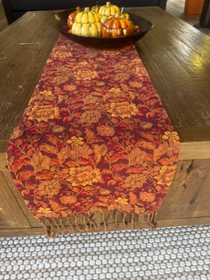 Crate & Barrel Thanksgiving Tapestry Table Runner 14 x120 - Image 1 of 4
