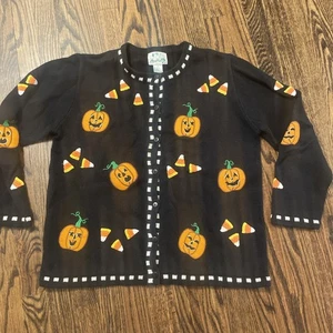 Cárdigan Suéter Calabaza The Quacker Factory Halloween Mediano Bordado De Colección - Imagen 1 de 5