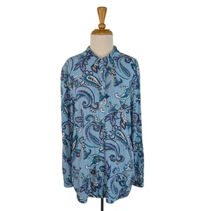 Camicia Talbots L blu paisley con bottoni hippy psichedelica anni 70 carriera boho hippy - Foto 1 di 5