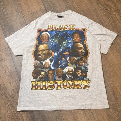 Camiseta Vintage Figuras Historia Negra XL Extra Grande Gris AOP Manga Corta Años 2000 Foto 1 de 4