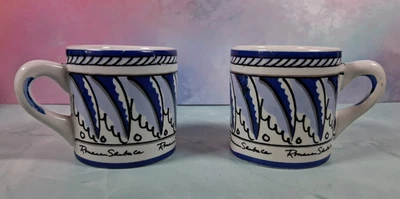 Set of 2 ROMANA SAMBUCA Liqueur Blue Floral Leave White Espresso Demitasse Cups - Image 1 of 4