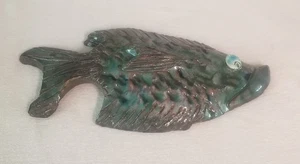 Ceramic Pottery 11" Fish Wall Hanging Teal Green & Brown Art Glaze Artist Signed - Picture 1 of 7