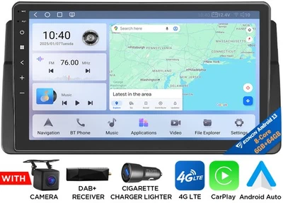 DAB+ Android 13 6+64 9" Autoradio CarPlay Navi Navigationssystem für BMW 3er E46 - Bild 1 von 4
