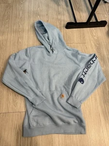 Carhartt Hoodie Damen Small Loose Fit Hellblau Sweatshirt Pullover Spellout - Bild 1 von 2