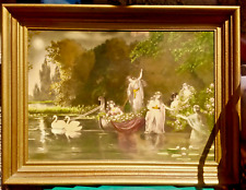 Antikes Gemälde im Prunkrahmen  "Feen am See" 83 cm x 63 cm