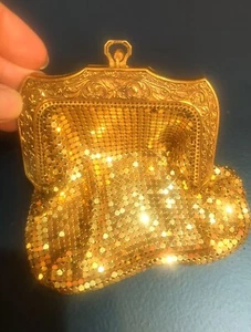Vintage Small Gold Tone Retro Chainmail Metal Mesh Coin Purse Whiting&Davis - Picture 1 of 4