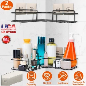 2X Corner Shower Bathroom Shelves Wall Mounted Basket Rack Kitchen Caddy Holder - Picture 1 of 10