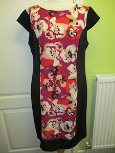 GEORGE SIZE 16 WOMENS PENCIL DRESS BLACK FLORAL SILKY FEEL - Picture 1 of 4