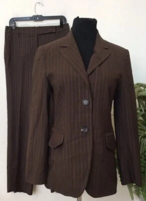 Traje pantalón Escada para mujer marrón mezcla de lana 2 piezas rayas talla 38/US 8 USADO EN EXCELENTE ESTADO, $1599 Foto 1 de 4