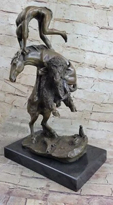 Buffalo Hunt Solid Bronze Sculpture Statue Frederic Remington Western Art Figure - Picture 1 of 10