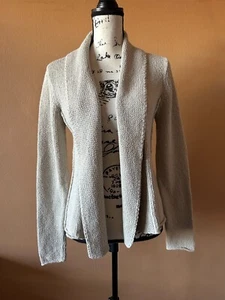 NWT Eileen Fisher Beige Cotton Blend Shawl Collar Pin Cardigan Sweater Sz Small - Picture 1 of 6