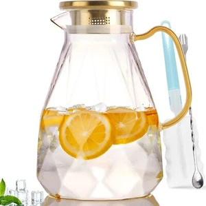Glass Pitcher with Lid and Handle 88 Oz Iced Tea Pitcher Heat Resistant Borosili - Picture 1 of 41