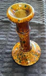 RARE FLINT ENAMEL YELLOW WARE CANDLE STICK - Picture 1 of 5
