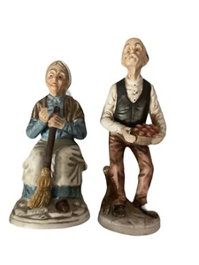 Vintage Porzellan Keramik älter Mann & Frau Set Figur Landwirtschaft bemalt Gebrauchsspuren lesen - Bild 1 von 8