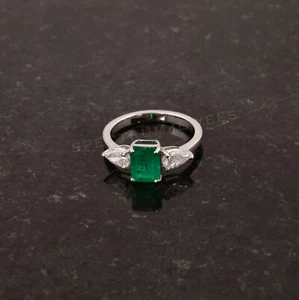 2.02 TCW Zambian Emerald H/SI Diamond Ring 18k White Solid Gold Birthday Gift - Picture 1 of 7