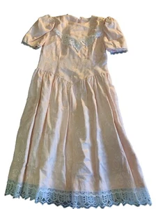 Jessica McClintock Girls Dress Size 10 Made In USA Beaded Lace 80s Pink Easter - Picture 1 of 5