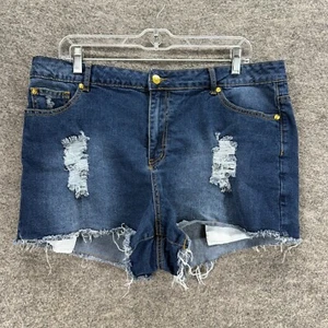 Nicki Minaj Shorts Girls 17/18 Blue Denim Dark Wash Cut Off Distressed High Rise - Picture 1 of 9