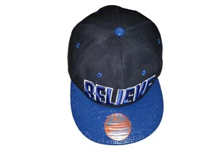New League Snapback Believe Blue/Black Baseball Hat Shiny Vinyl Bill Adjustable - Picture 1 of 5