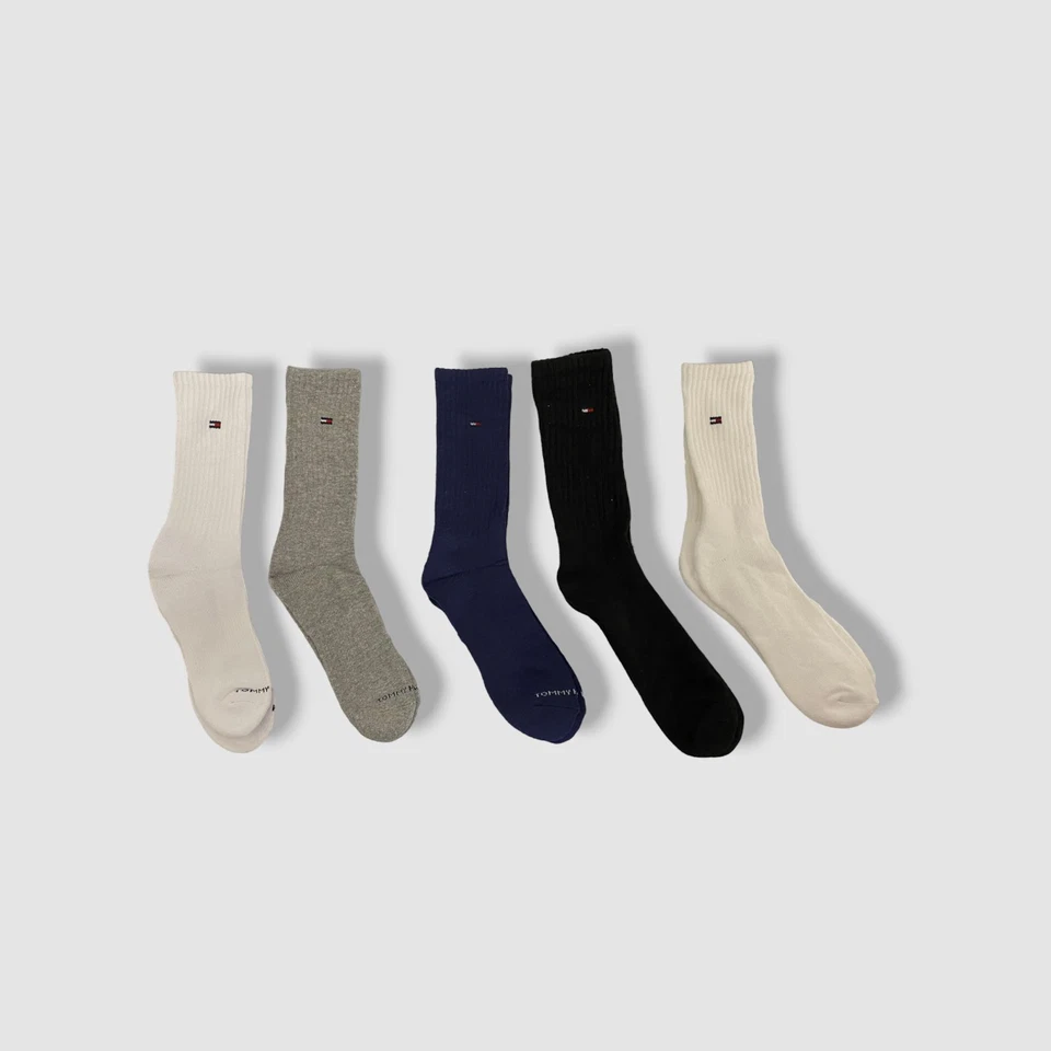 $27 Tommy Hilfiger Para hombres 5 Pares Blanco Azul Cojín Deportes Crew Calcetines Zapato 7-12 Foto 1 de 1