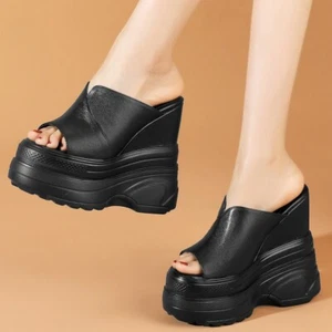 Sandalias de tacón alto de cuero para mujer talla grande Mules zapatos de salón de plataforma talla grande - Imagen 1 de 16