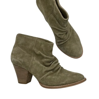 Великолепный коричневый замшевый громоздкий ботильоны женщин 7,5 стрелялки сложены каблук осени - Изображение 1 из 4