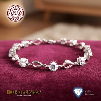 Pulsera con dije de corazón de plata esterlina 925 circonita cúbica piedra de cristal regalo para damas Reino Unido Foto 1 de 4