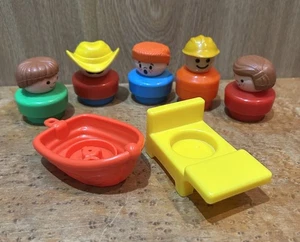 Lote De 7 Plus Escritorio Y Barco Fisher Price Chunky Little People Años 90 De Colección - Imagen 1 de 4